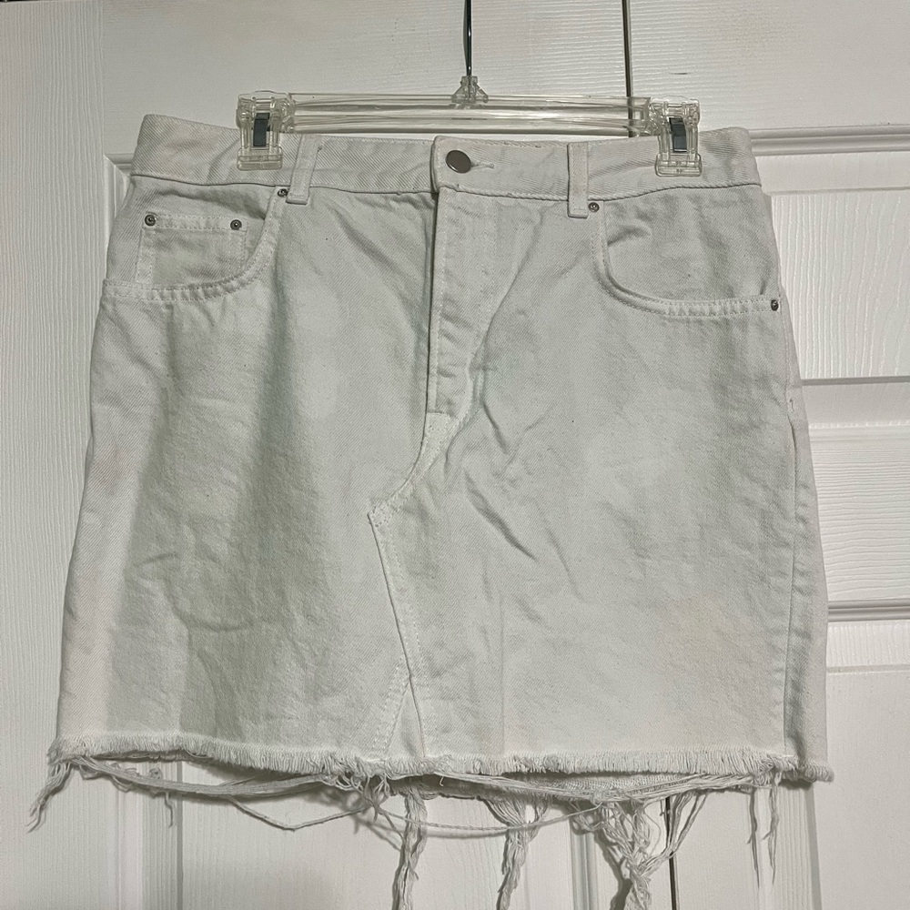 White Jean Skirt Distressed